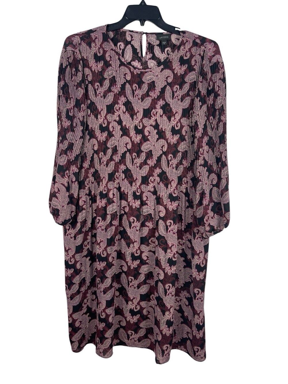 J.Jill Wearever 2X Purple Paisley Accordion Pleated Semi Sheer Midi Dress NWT